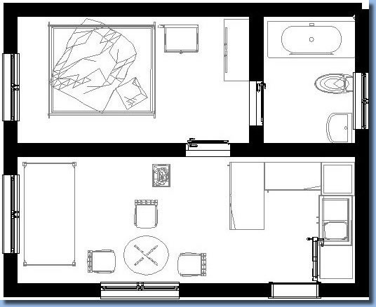 groundplan of private cabin at Antilco, the horse riding ranch in Chile